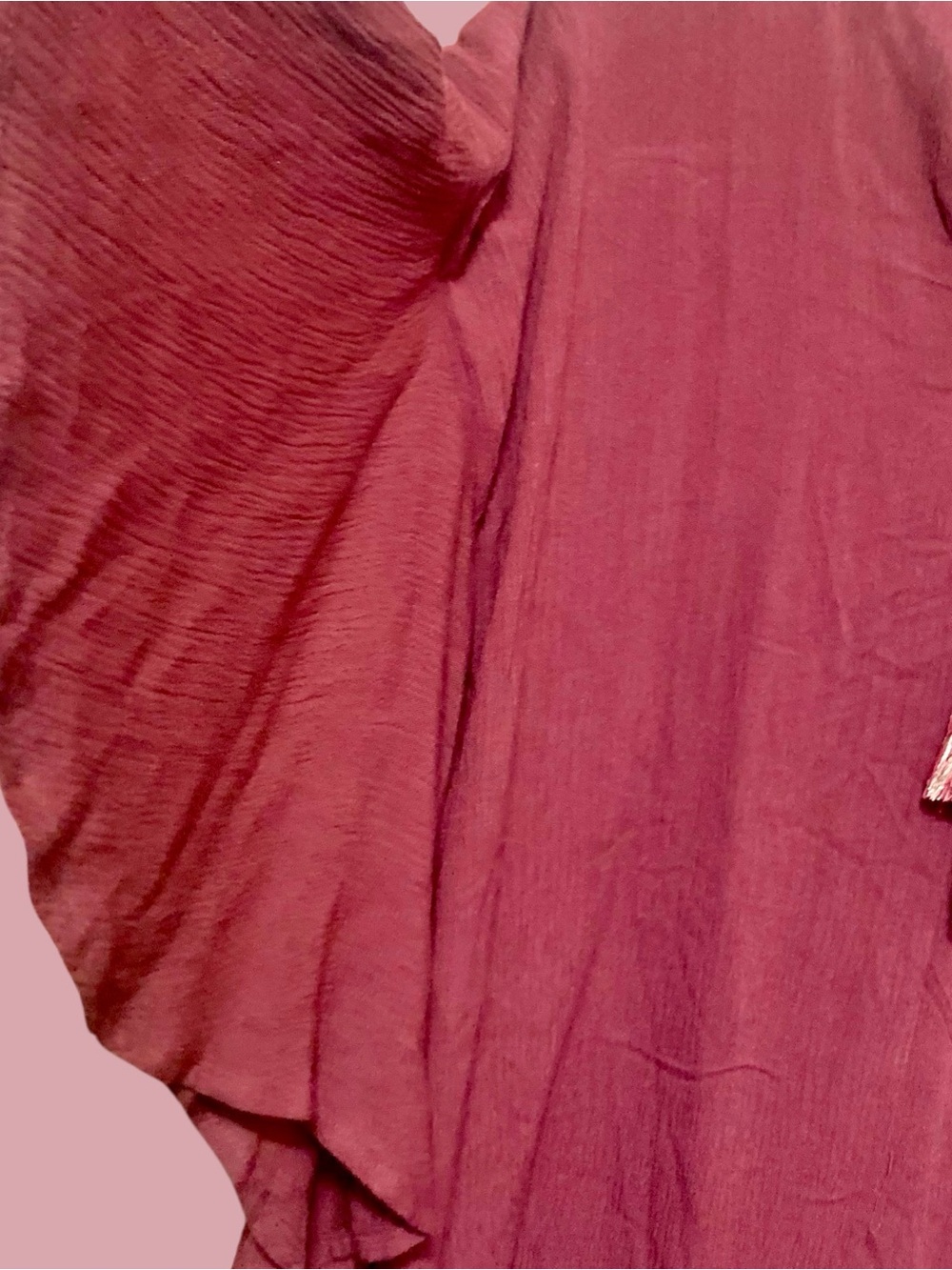 Umgee Wine boho tunic with colorful embroidered yoke and hem. - Picture 6 of 7